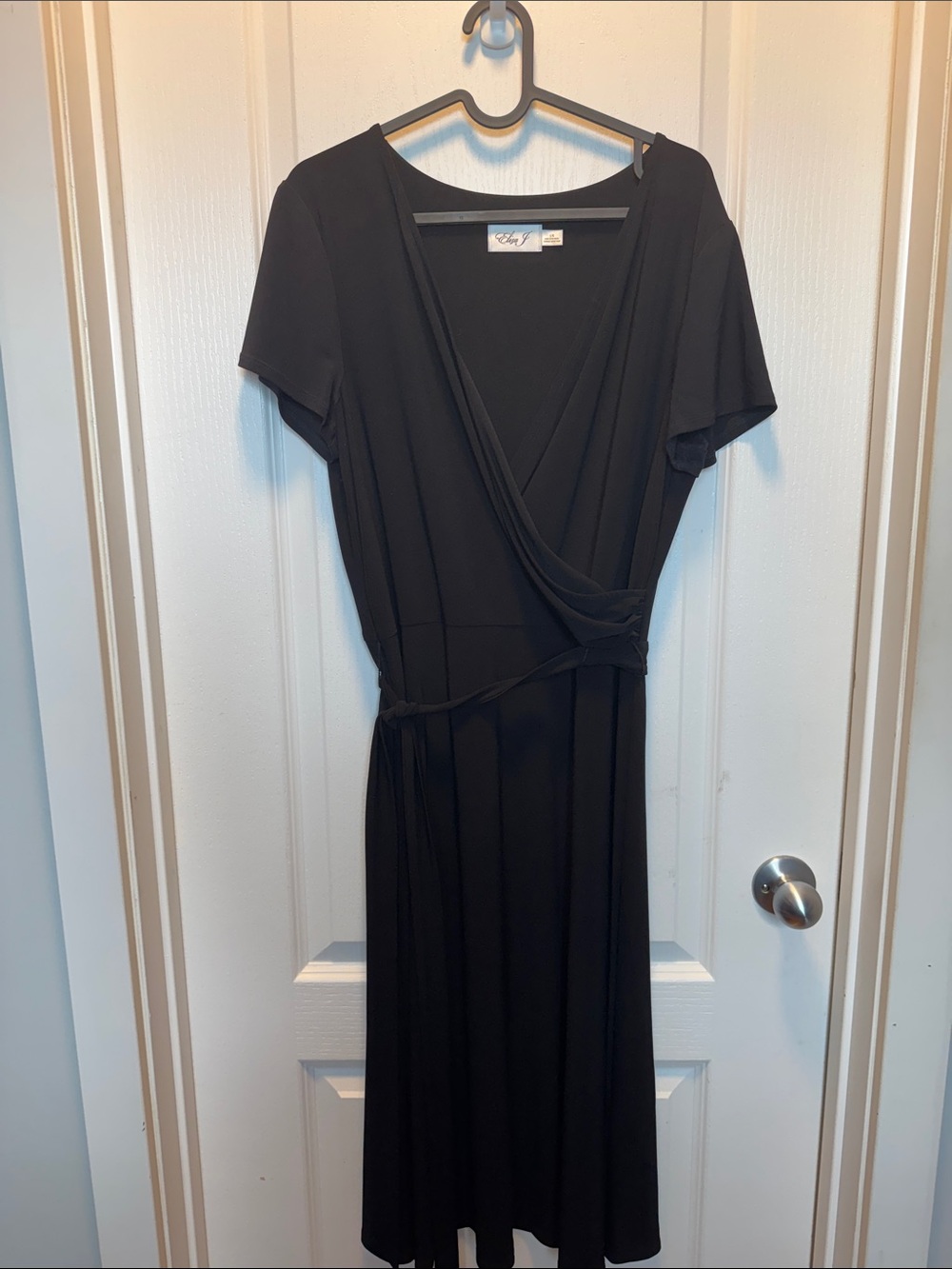 Eliza J Black Wrap V-Neck Midi Dress with Tie Waist